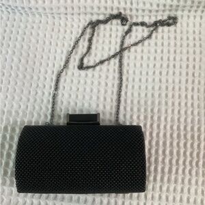 Jessica McClintock Black Beaded Clutch / Crossbody 6.5”x3.5 long chain